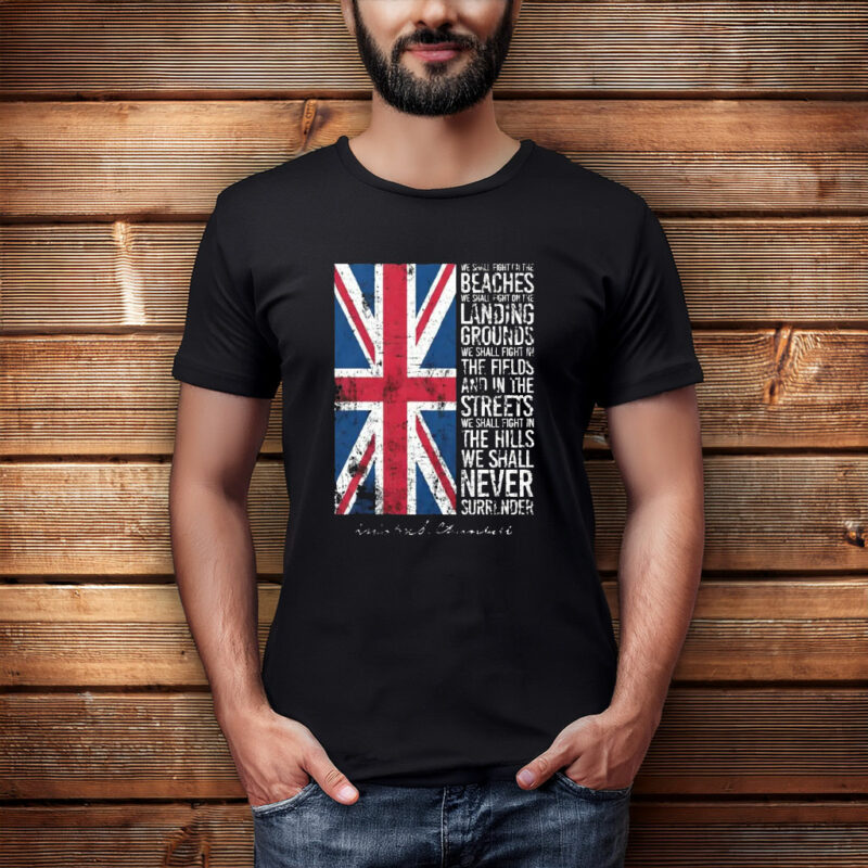 Vintage UK Flag Never Surrender Quote T-Shirt