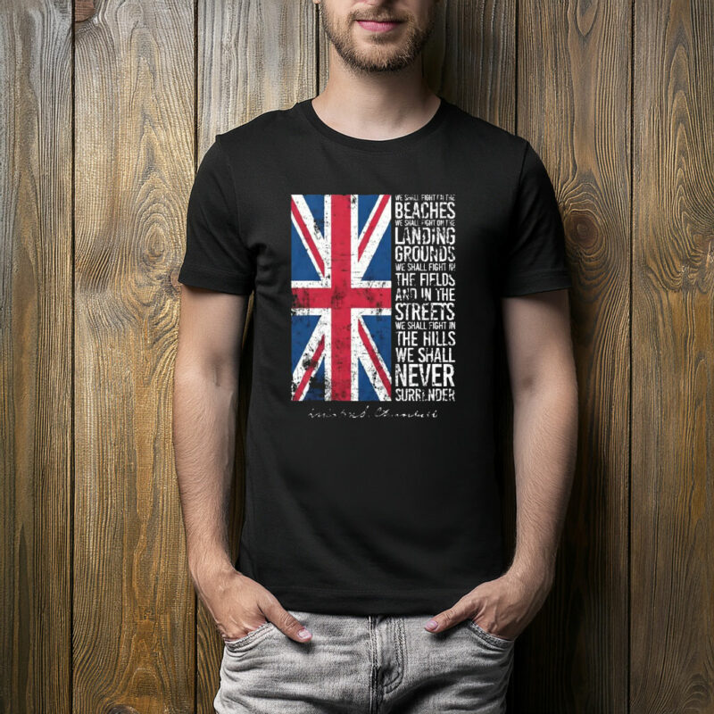 Vintage UK Flag Never Surrender Quote T-Shirt