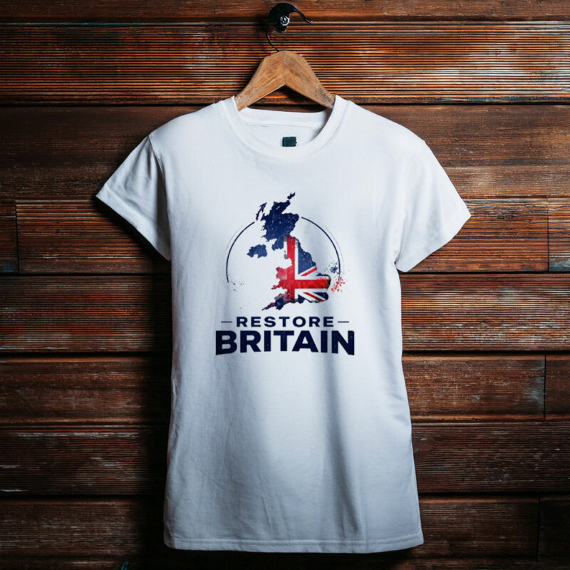 Restore Britain Patriotic Supporter UK Slogan Graphic T-Shirt