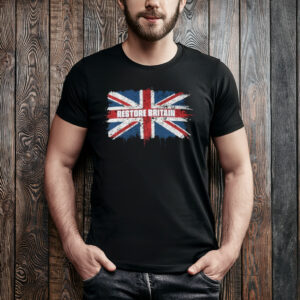 Restore Britain – Grunge Union Jack Typography T-Shirt